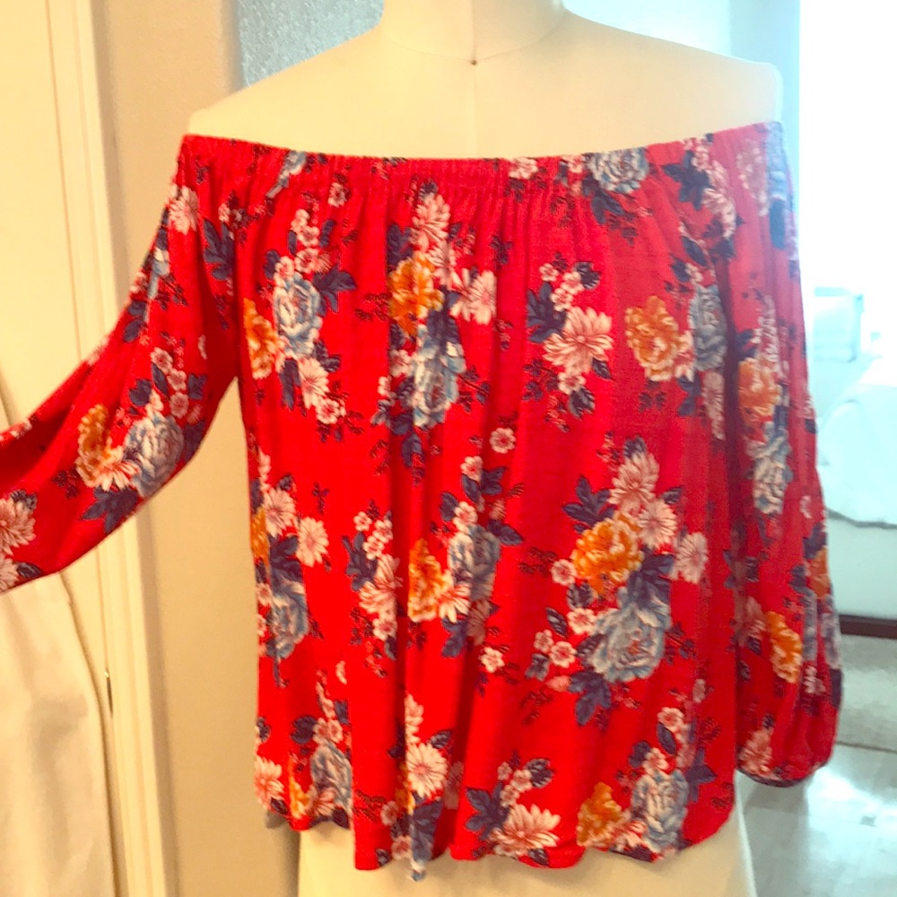 Off the shoulder red flower top